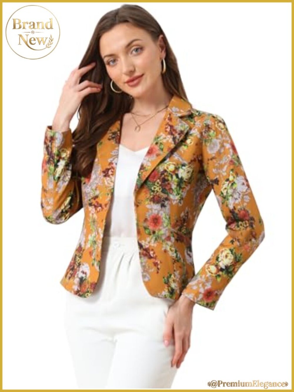 Women's Cropped Blazer Suit Jacket Printed Notched Lapel Lightweight Open Front